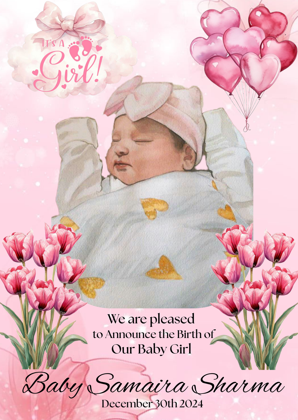 Floral Baby Announcement Editable Template