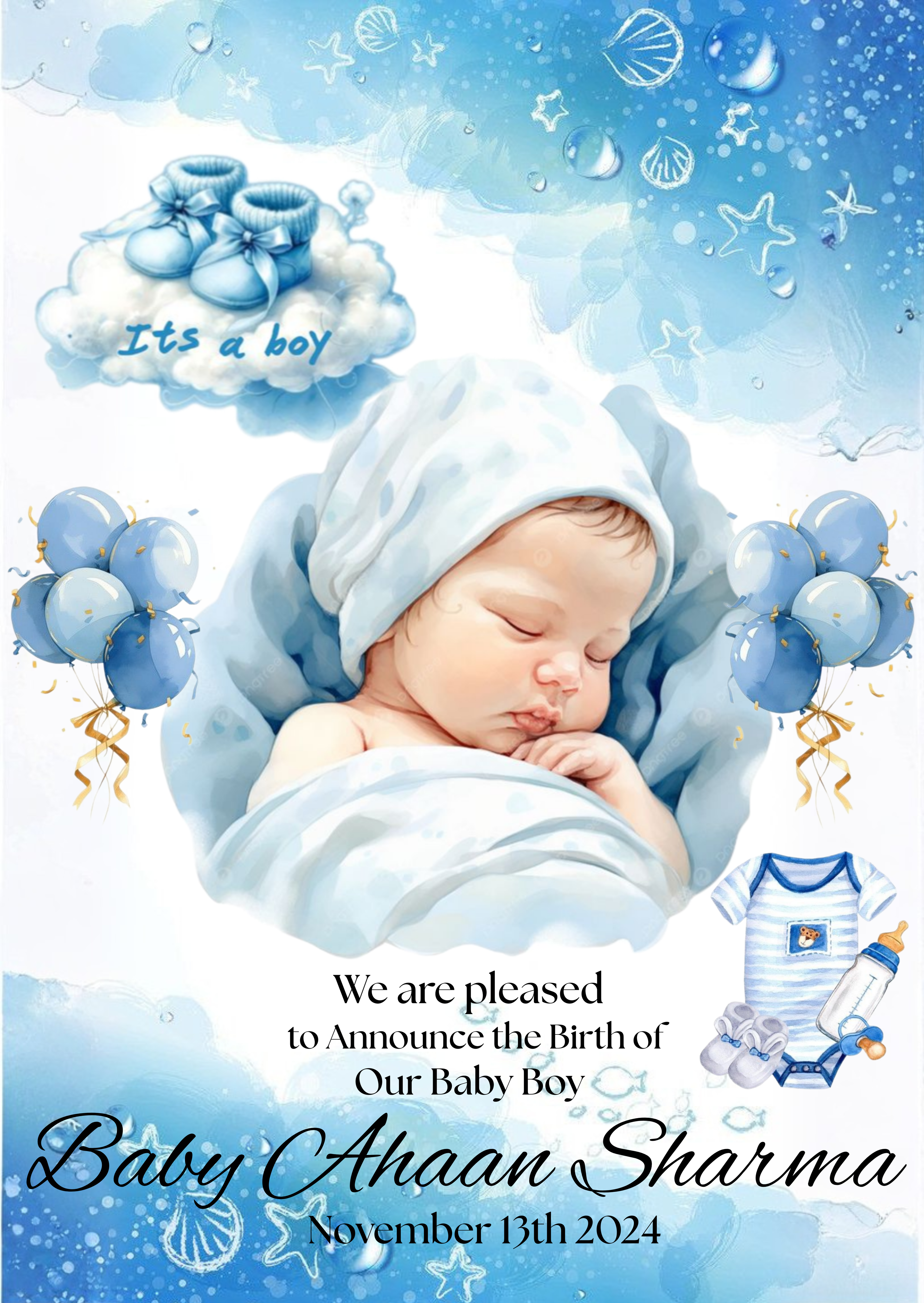 Floral Baby Announcement Editable Template