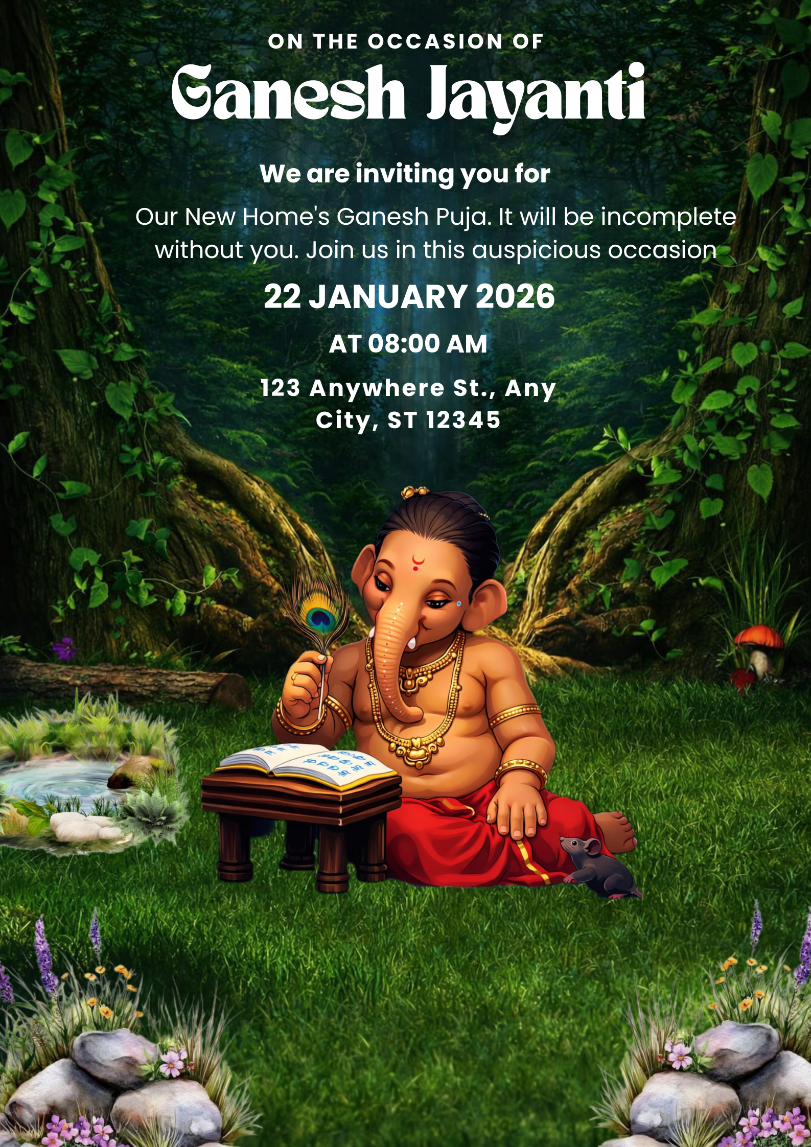 Jungle themed Ganesh Puja invite card