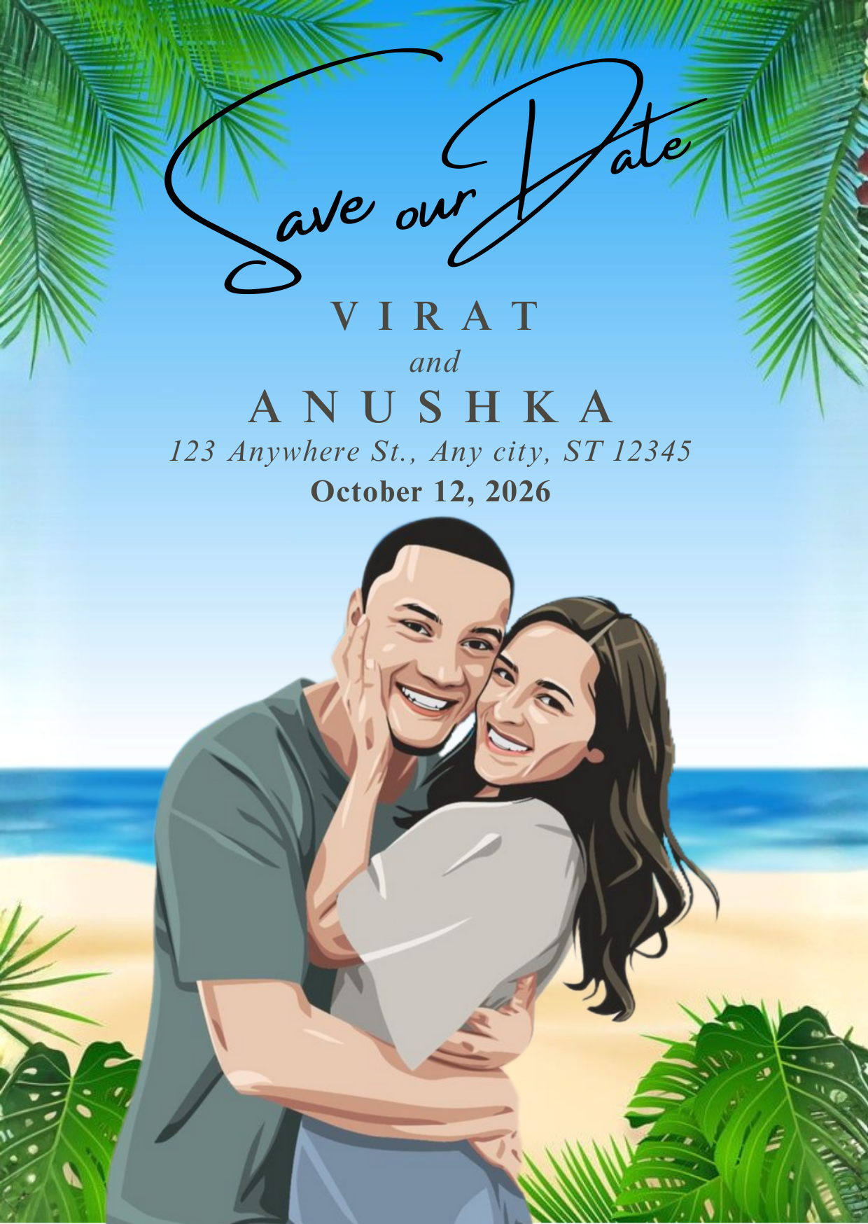 Romantic Beach Wedding Announcement Design