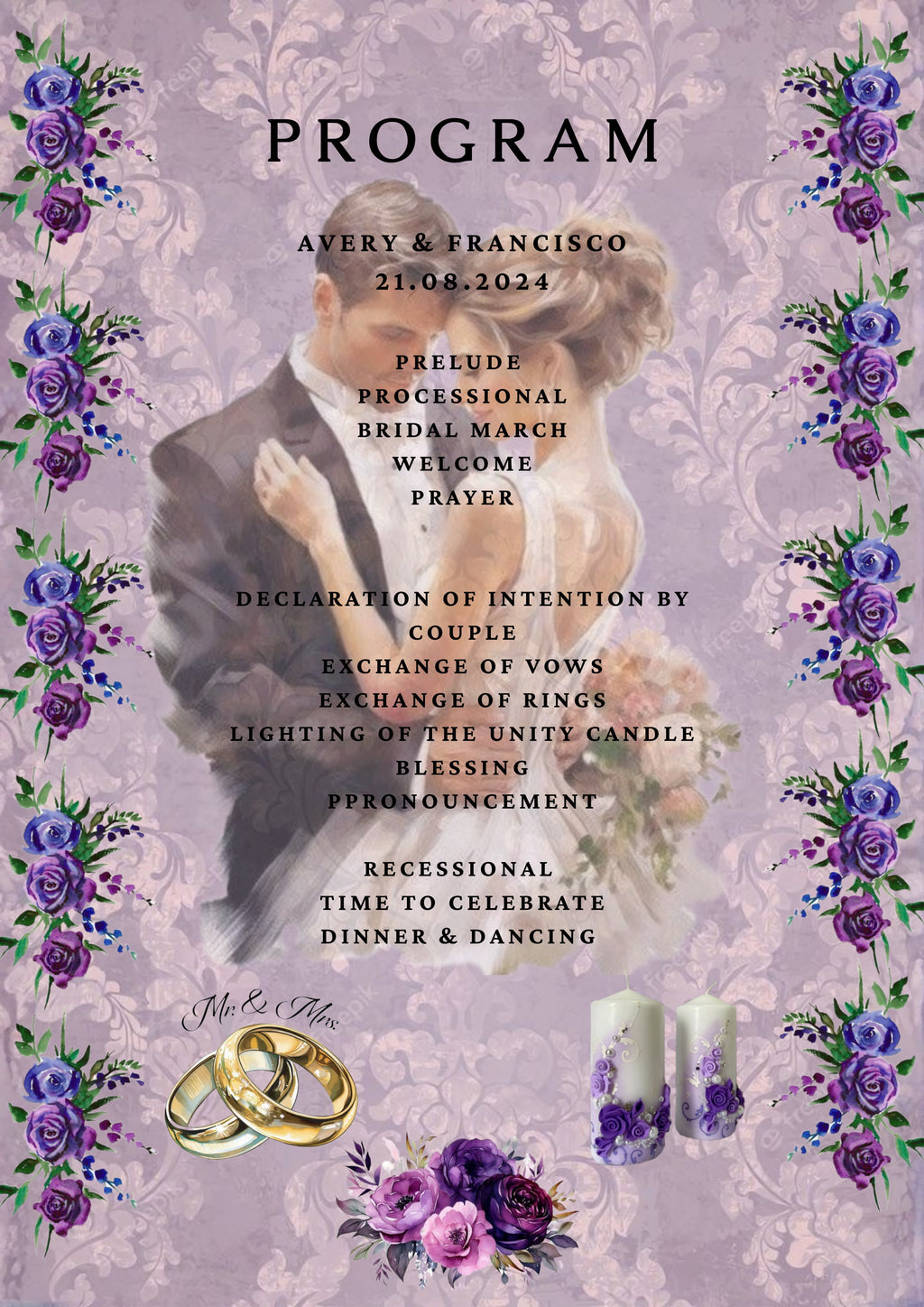 Luxury Wedding Menu Program Card